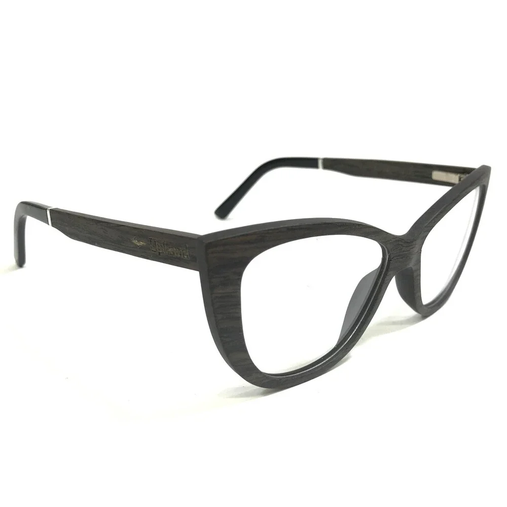 Upland Eyeglasses Frames Q355+M8 BOK Brown Wood Sharp Cat Eye 52-16-140